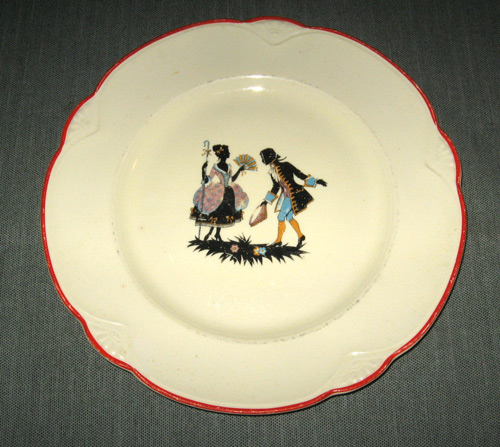 1930s Homer Laughlin China Marigold 10 25" Dinner Plate Courting Couple Red Trim